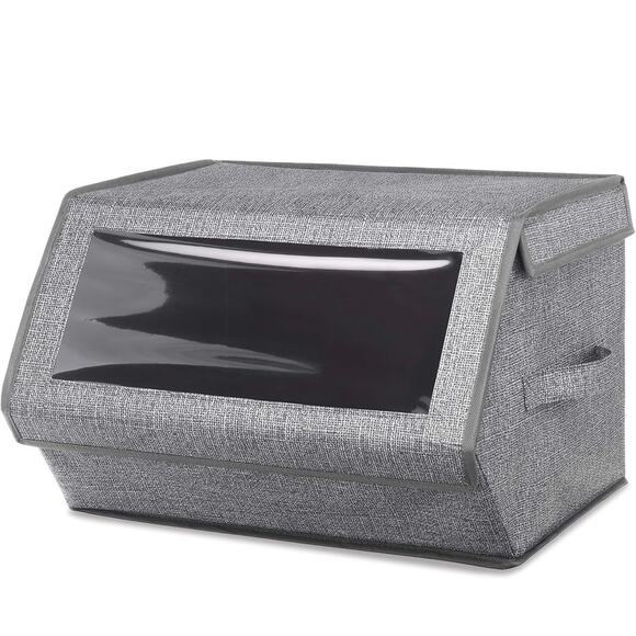 Set of 2 Stackable Window Box Closet Organizer Storage Bin with Magnetic Closure - Picture 4 of 9